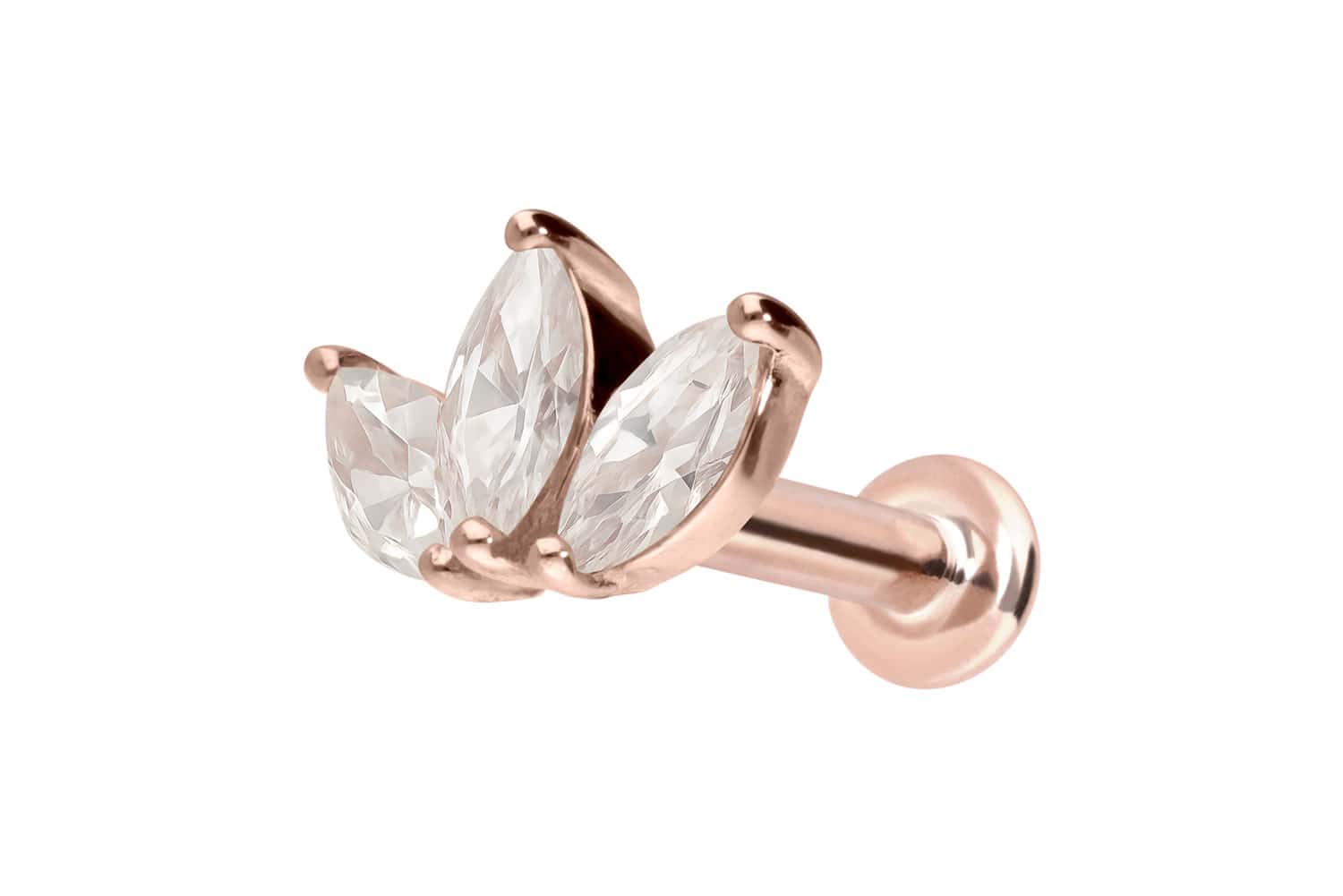 14 Karat Gold Labret Piercing mit Push Fit MOISSANIT-LOTUSBLÜTE